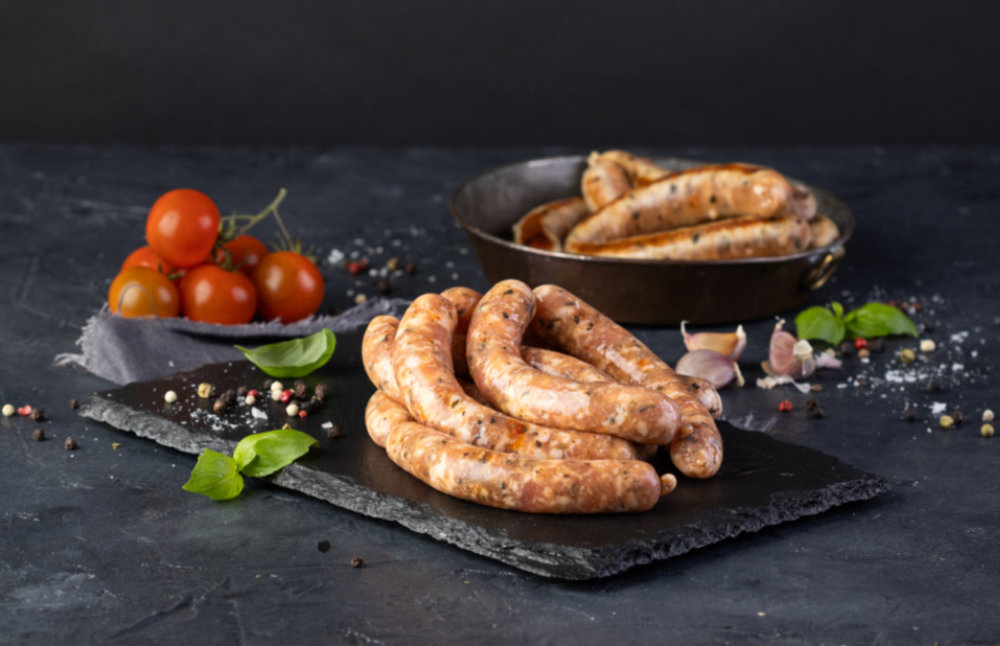 detail Grilling Sausage with Basil and Tomato (Semi-finished Product)