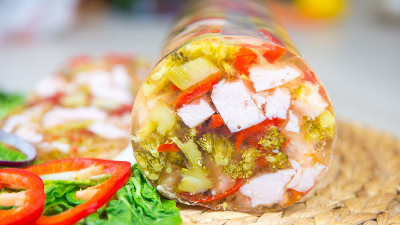 detail  Turkey Meat in Aspic with Broccoli